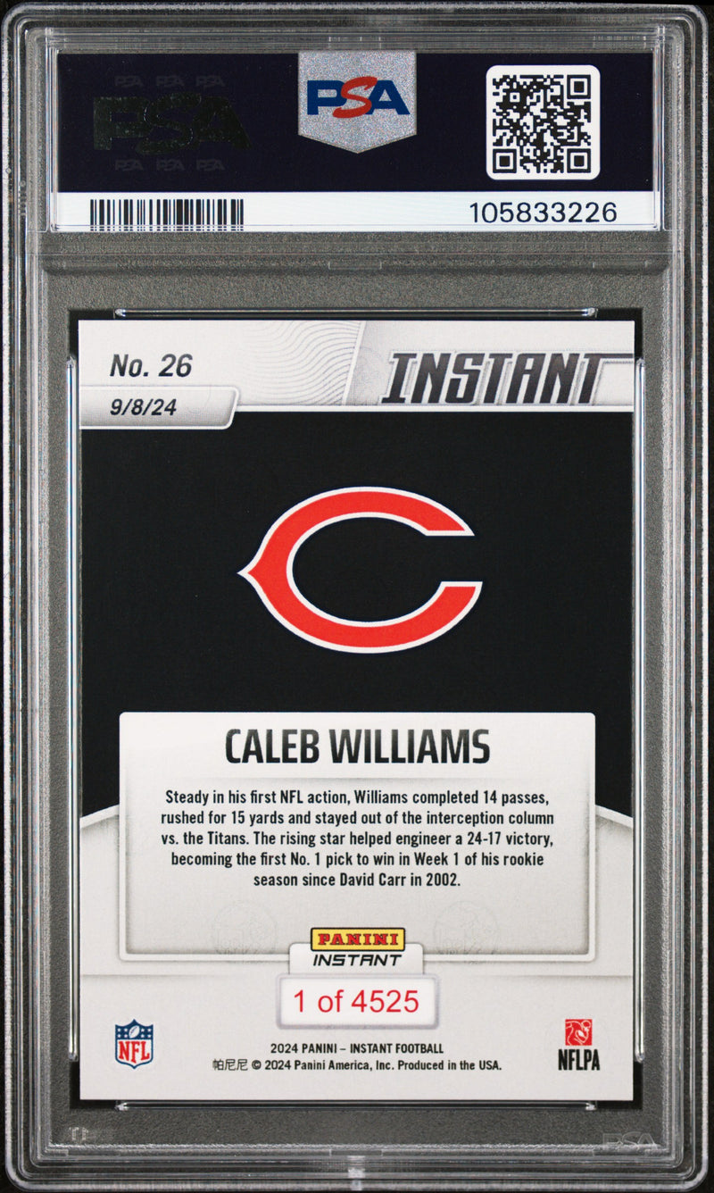 PSA 9 Caleb Williams 2024 Panini Instant #26 Victory in Debut Rookie Card Chicago Bears