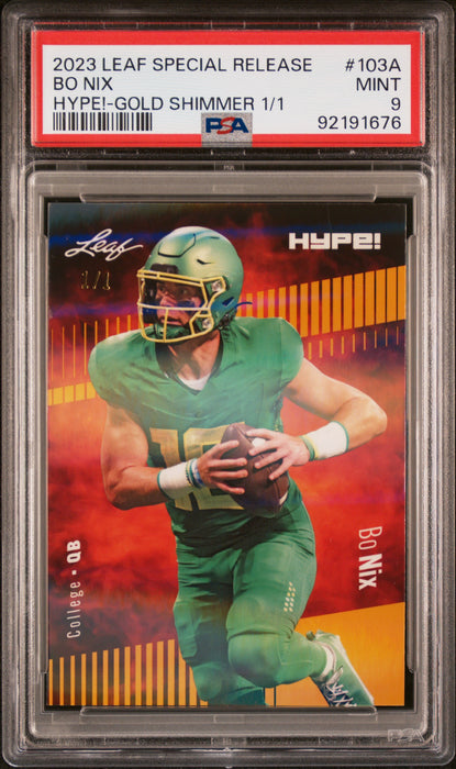 PSA 9 Bo Nix 2023 Leaf Hype! #103A Gold Shimmer 1/1 Rookie Card