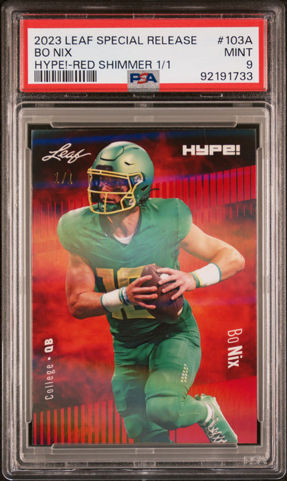 PSA 9 Bo Nix 2023 Leaf Hype! #103A Red Shimmer 1/1 Rookie Card
