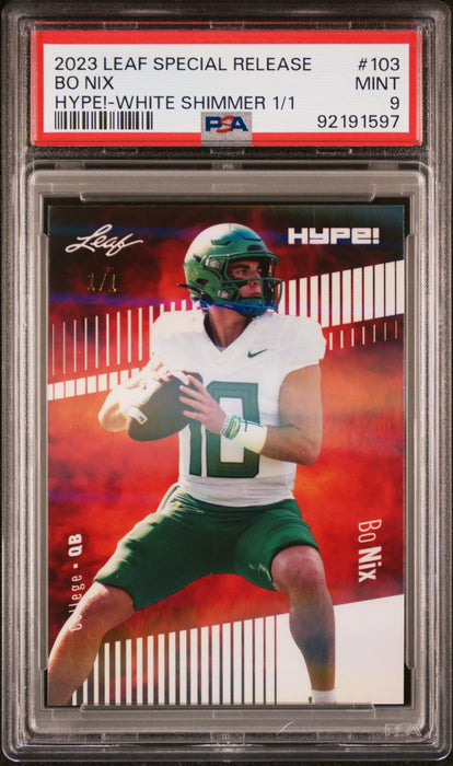 PSA 9 Bo Nix 2023 Leaf Hype! #103 White Shimmer 1/1 Rookie Card