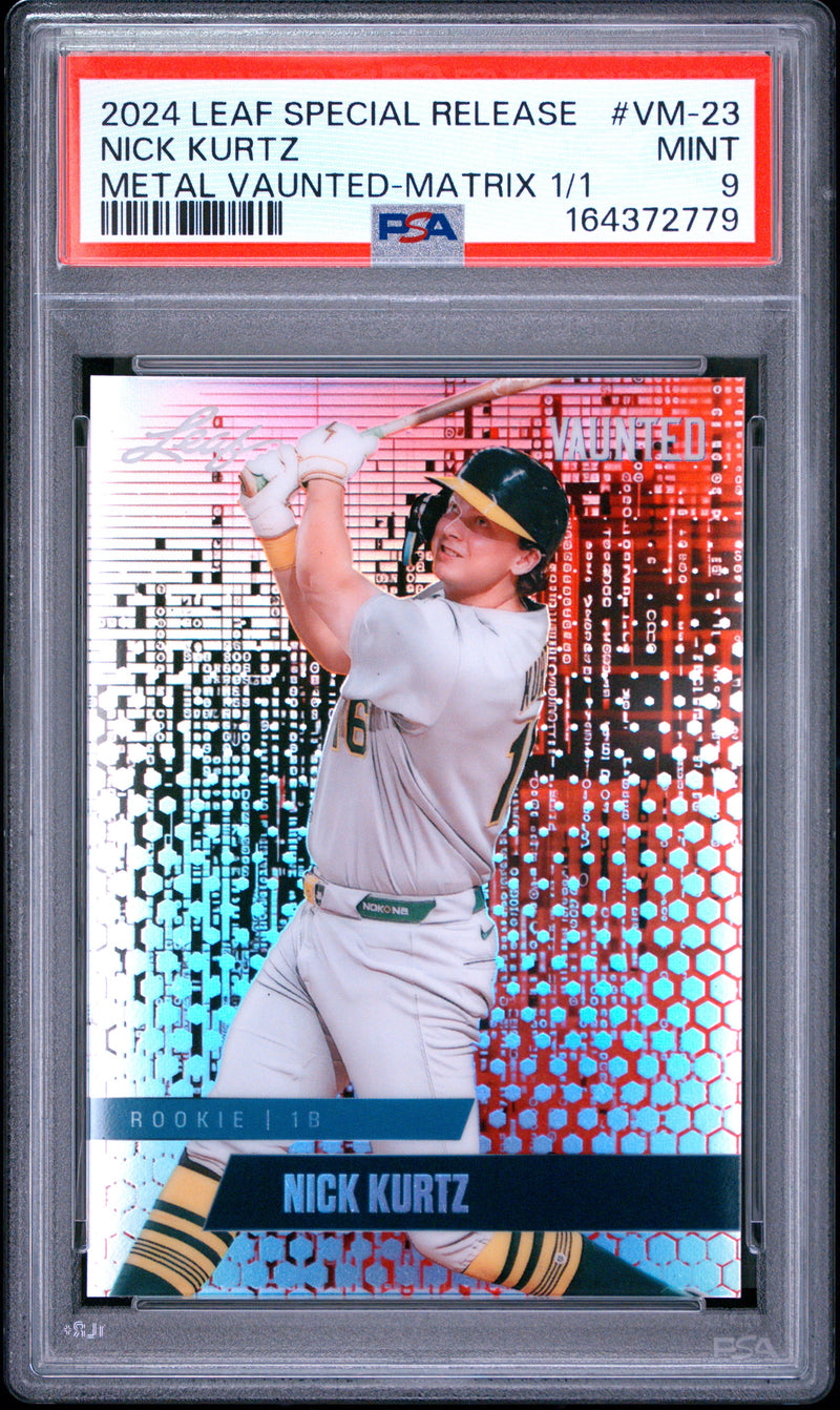 Nick Kurtz Rookie Card 2024 Leaf Vaunted Metal #VM-23 Matrix 1/1, PSA 9, Oakland Baseball