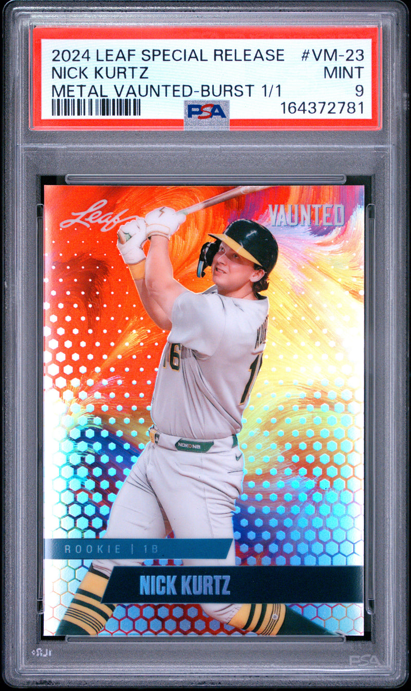 Nick Kurtz Rookie Card 2024 Leaf Vaunted Metal #VM-23 Burst 1/1, PSA 9, Oakland Baseball