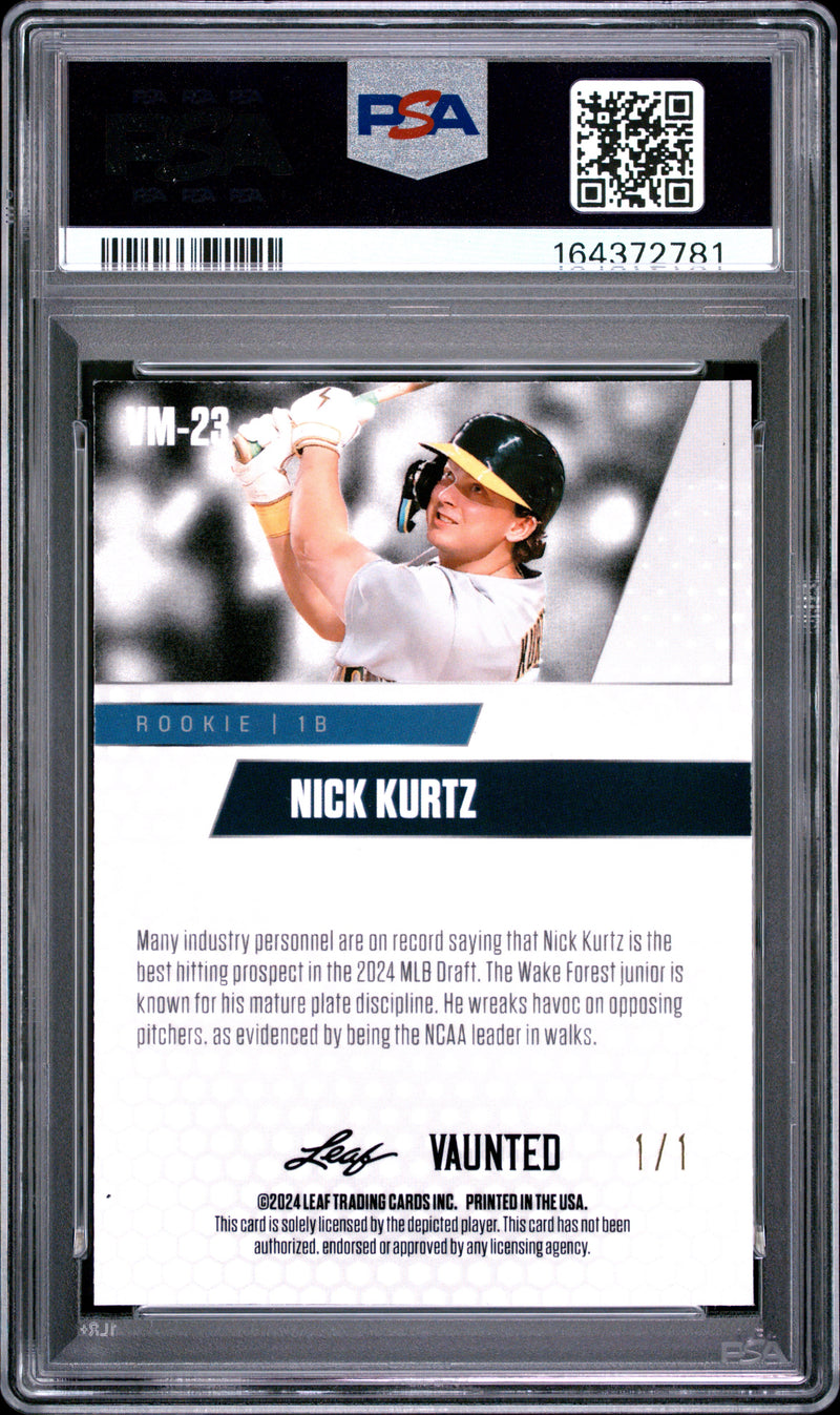 Nick Kurtz Rookie Card 2024 Leaf Vaunted Metal #VM-23 Burst 1/1, PSA 9, Oakland Baseball