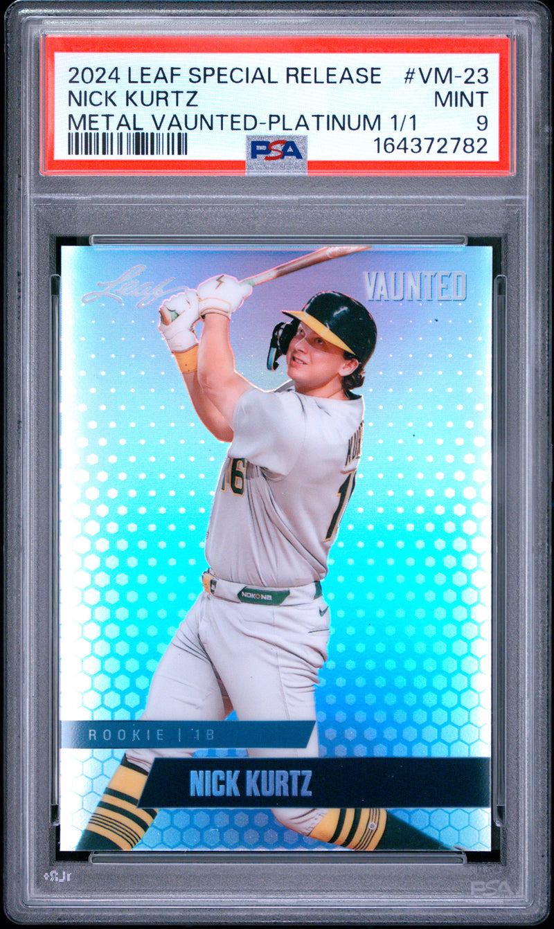 Nick Kurtz Rookie Card 2024 Leaf Vaunted Metal #VM-23 Platinum 1/1, PSA 9, Oakland Baseball