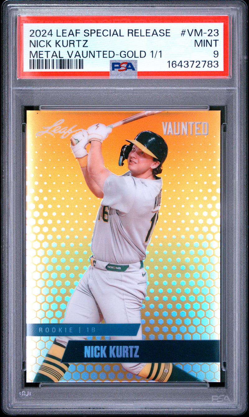 Nick Kurtz Rookie Card 2024 Leaf Vaunted Metal #VM-23 Gold 1/1, PSA 9, Oakland Baseball