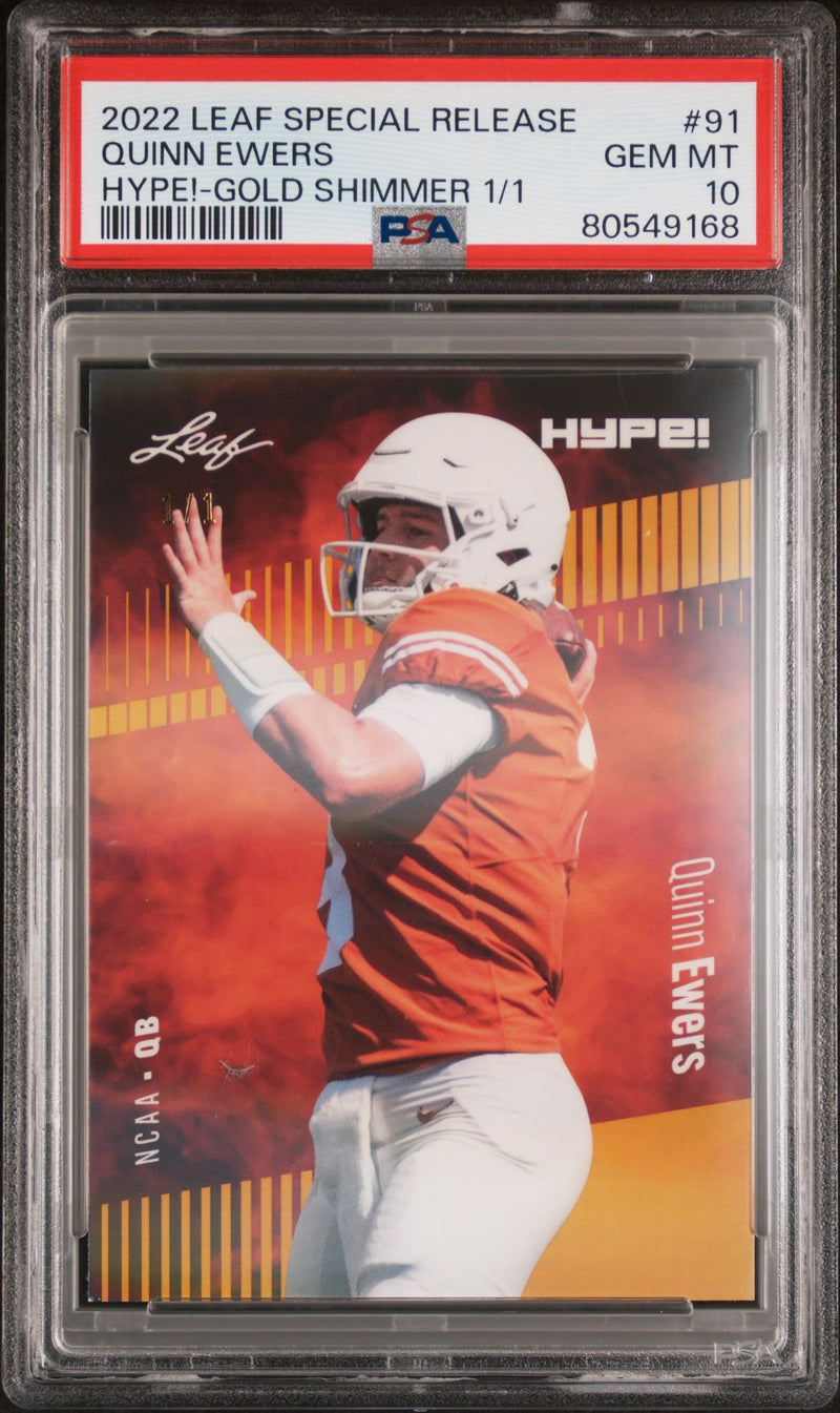 PSA 10 Quinn Ewers 2022 Leaf Hype! #91 Gold Shimmer 1/1 Rookie Card