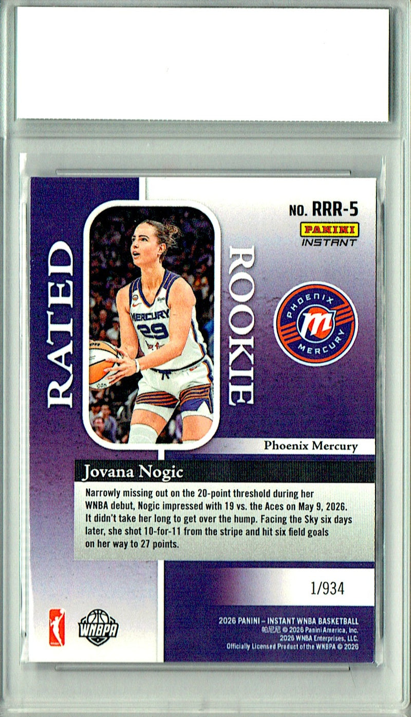 Jovana Nogic Rookie Card 2026 Panini Instant #RRR-5 Rated Rookie, Certified Mint+ Condition, Phoenix Mercury Basketball