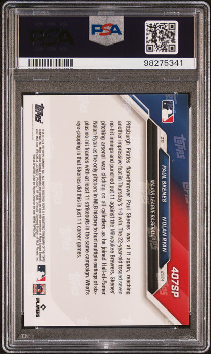 PSA 9 Paul Skenes/Nolan Ryan 2024 Topps Now #407SP Rainbow Foil SP Rookie Card