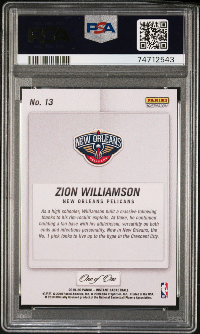 PSA 9 Zion Williamson 2019 Panini Instant #13 Rookie Card Black 1/1 NBA Tip-Off