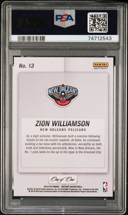 PSA 9 MINT Zion Williamson 2019 Panini Instant #13 Rookie Card Black 1/1 NBA Tip-Off