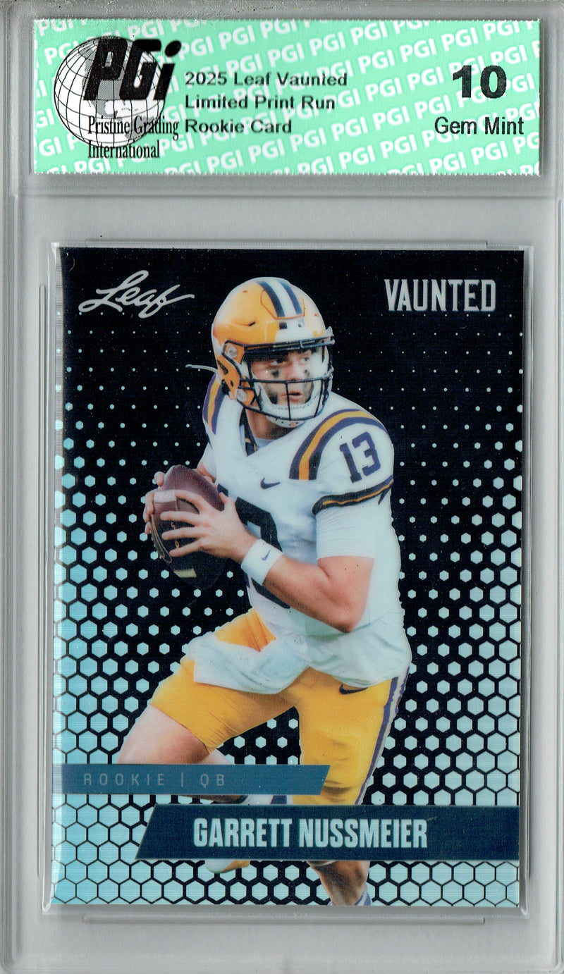 Garrett Nussmeier Rookie Card LSU / Kansas City PGI 10 Football Trading Card 2025 Leaf Vaunted Metal #VM-08 Black 7 Made