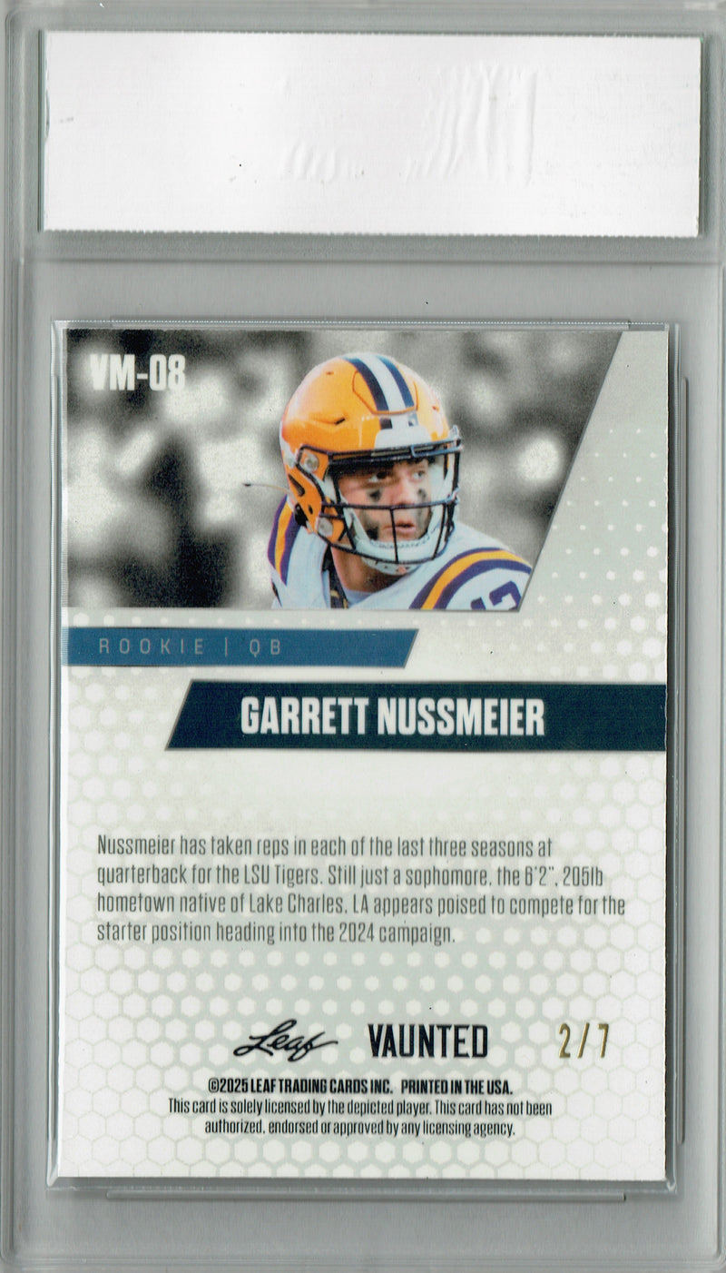 Garrett Nussmeier Rookie Card LSU / Kansas City PGI 10 Football Trading Card 2025 Leaf Vaunted Metal #VM-08 Black 7 Made