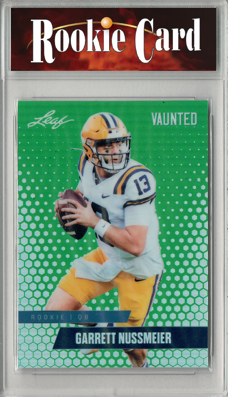 Garrett Nussmeier Rookie Card LSU / Kansas City Football Trading Card 2025 Leaf Vaunted Metal #VM-08 Green 5 Made  Certified Mint+