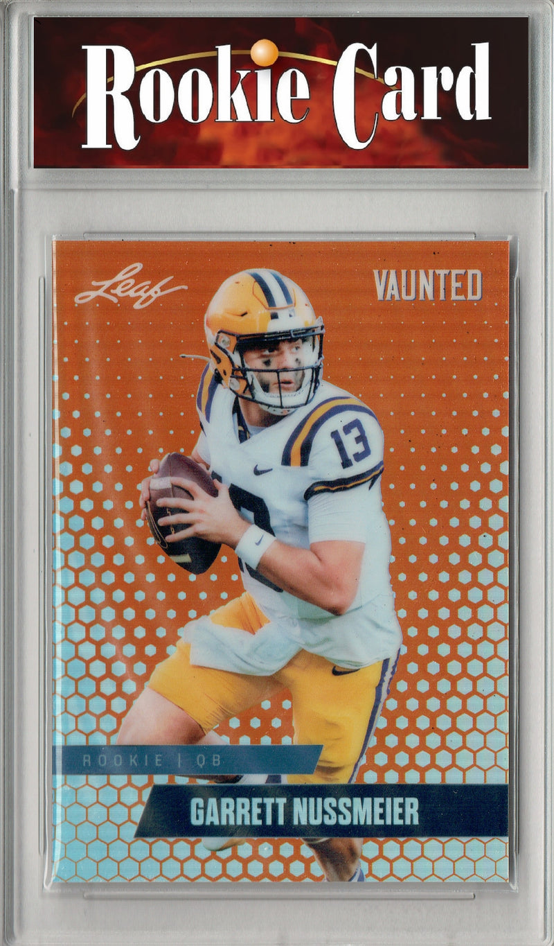 Garrett Nussmeier Rookie Card LSU / Kansas City Football Trading Card 2025 Leaf Vaunted Metal #VM-08 Orange 3 Made  Certified Mint+