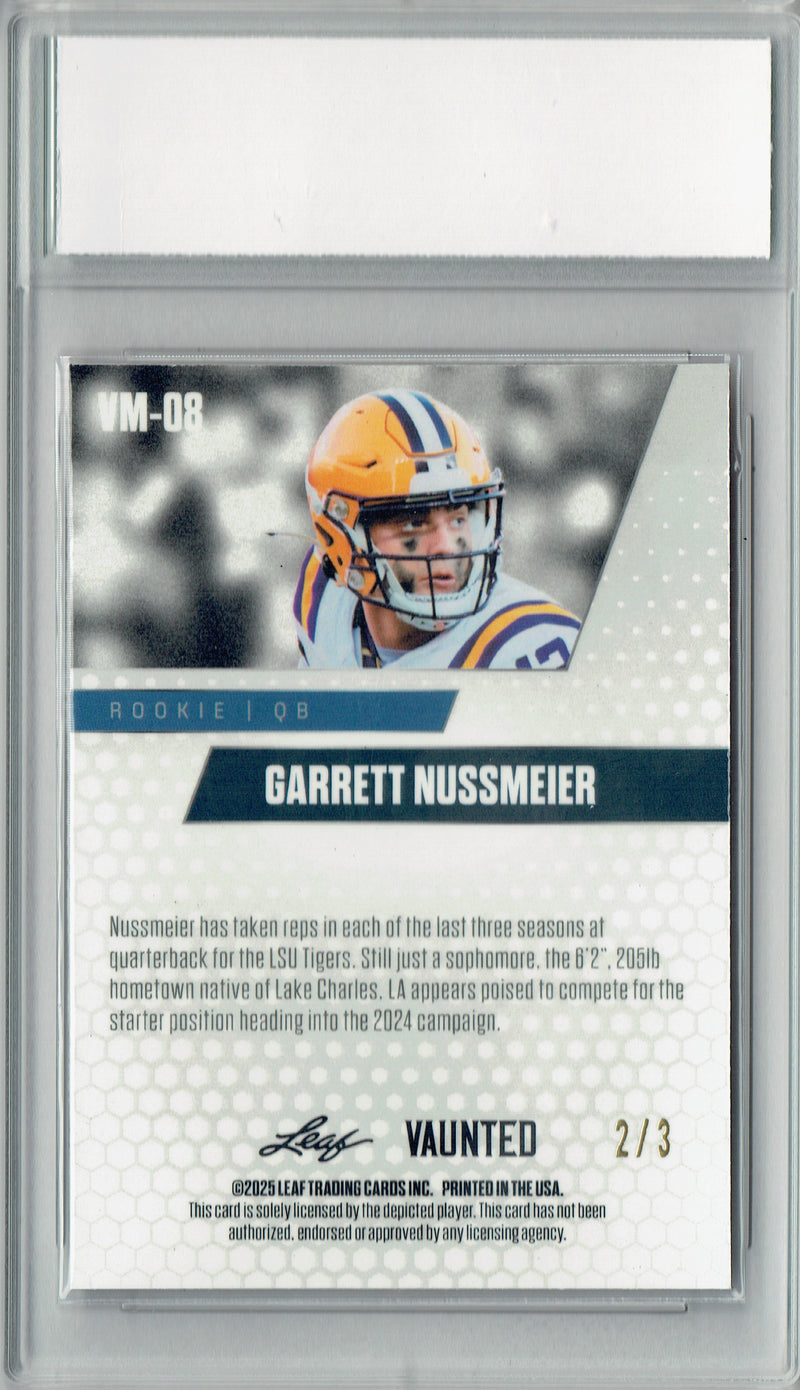 Garrett Nussmeier Rookie Card LSU / Kansas City Football Trading Card 2025 Leaf Vaunted Metal #VM-08 Orange 3 Made  Certified Mint+