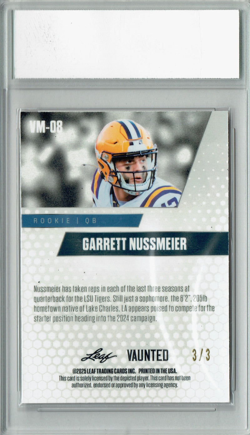 Garrett Nussmeier Rookie Card LSU / Kansas City PGI 10 Football Trading Card 2025 Leaf Vaunted Metal #VM-08 Orange 3 Made