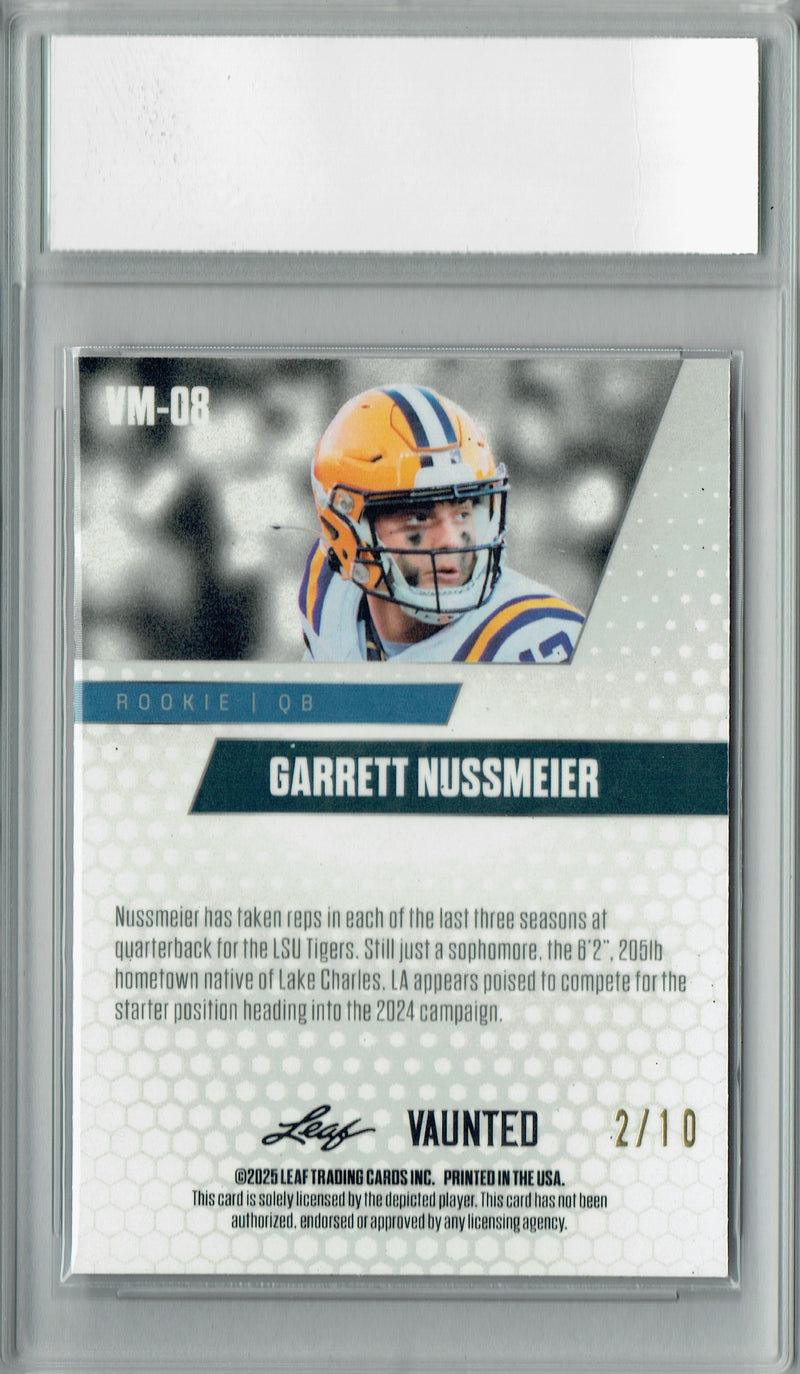 Garrett Nussmeier Rookie Card LSU / Kansas City PGI 10 Football Trading Card 2025 Leaf Vaunted Metal #VM-08 Pink 10 Made