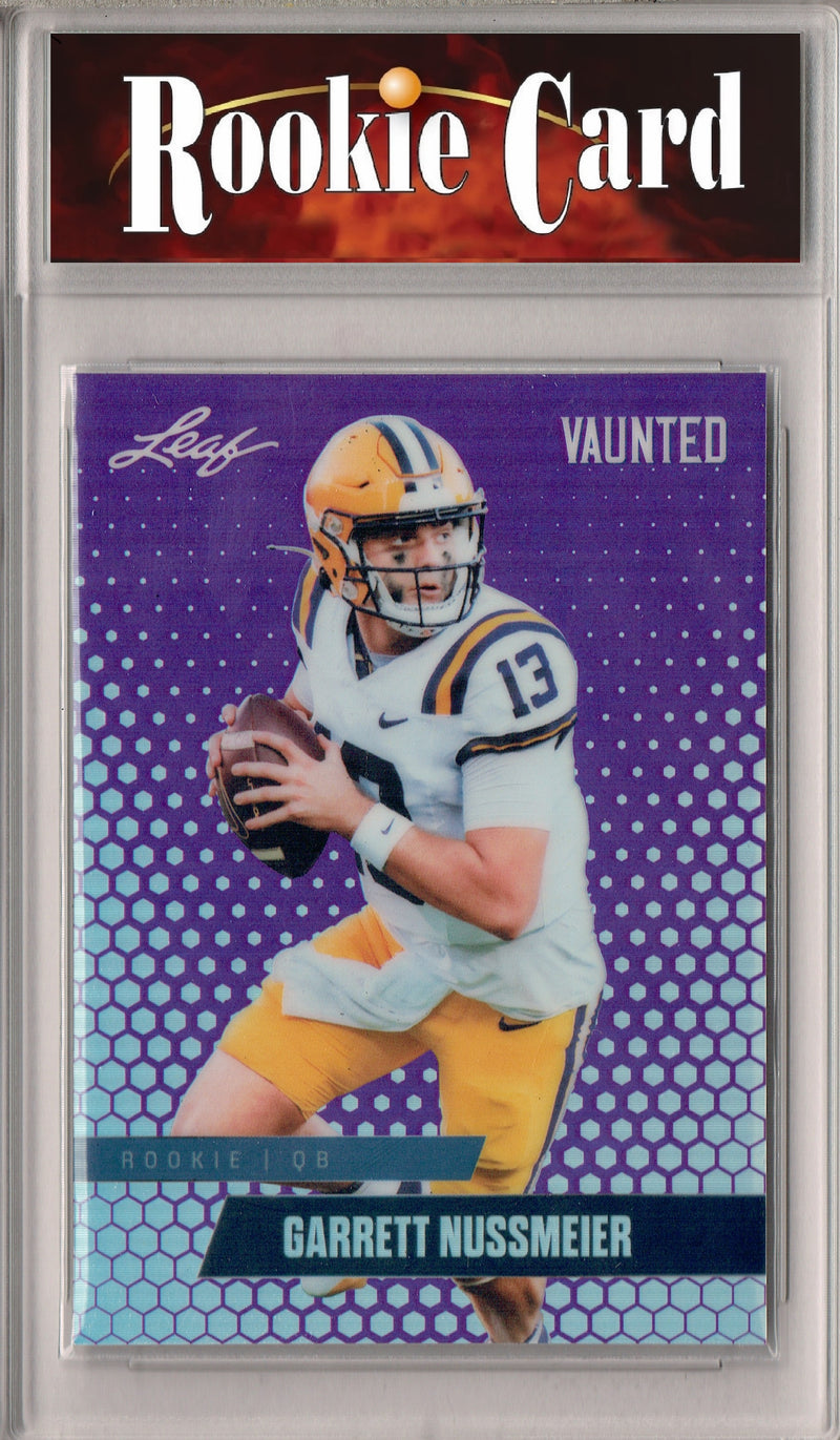 Garrett Nussmeier Rookie Card LSU / Kansas City Football Trading Card 2025 Leaf Vaunted Metal #VM-08 Purple 15 Made  Certified Mint+