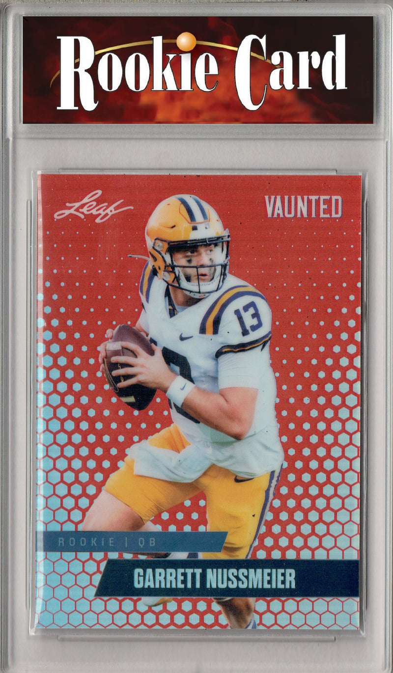 Garrett Nussmeier Rookie Card LSU / Kansas City Football Trading Card 2025 Leaf Vaunted Metal #VM-08 Red 2 Made  Certified Mint+