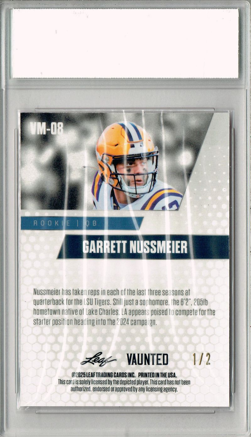 Garrett Nussmeier Rookie Card LSU / Kansas City PGI 10 Football Trading Card 2025 Leaf Vaunted Metal #VM-08 Red 2 Made