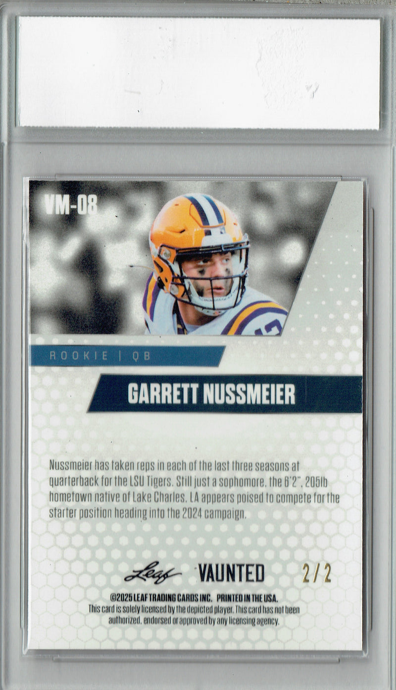 Garrett Nussmeier Rookie Card LSU / Kansas City Football Trading Card 2025 Leaf Vaunted Metal #VM-08 Red 2 Made  Certified Mint+