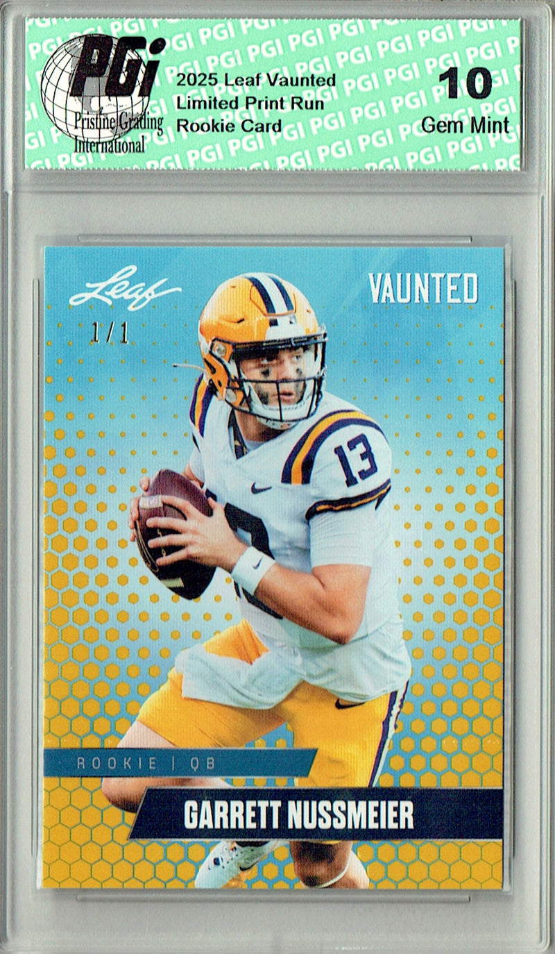 Garrett Nussmeier Rookie Card LSU / Kansas City PGI 10 Football Trading Card 2025 Leaf Vaunted #V-08 Gold Blank Back 1/1