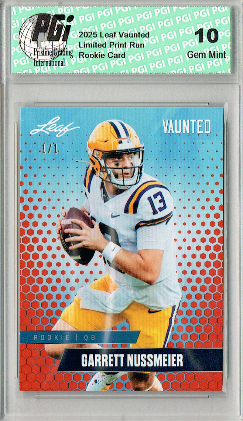 Garrett Nussmeier Rookie Card LSU / Kansas City PGI 10 Football Trading Card 2025 Leaf Vaunted #V-08 Masterpiece 1 of 1