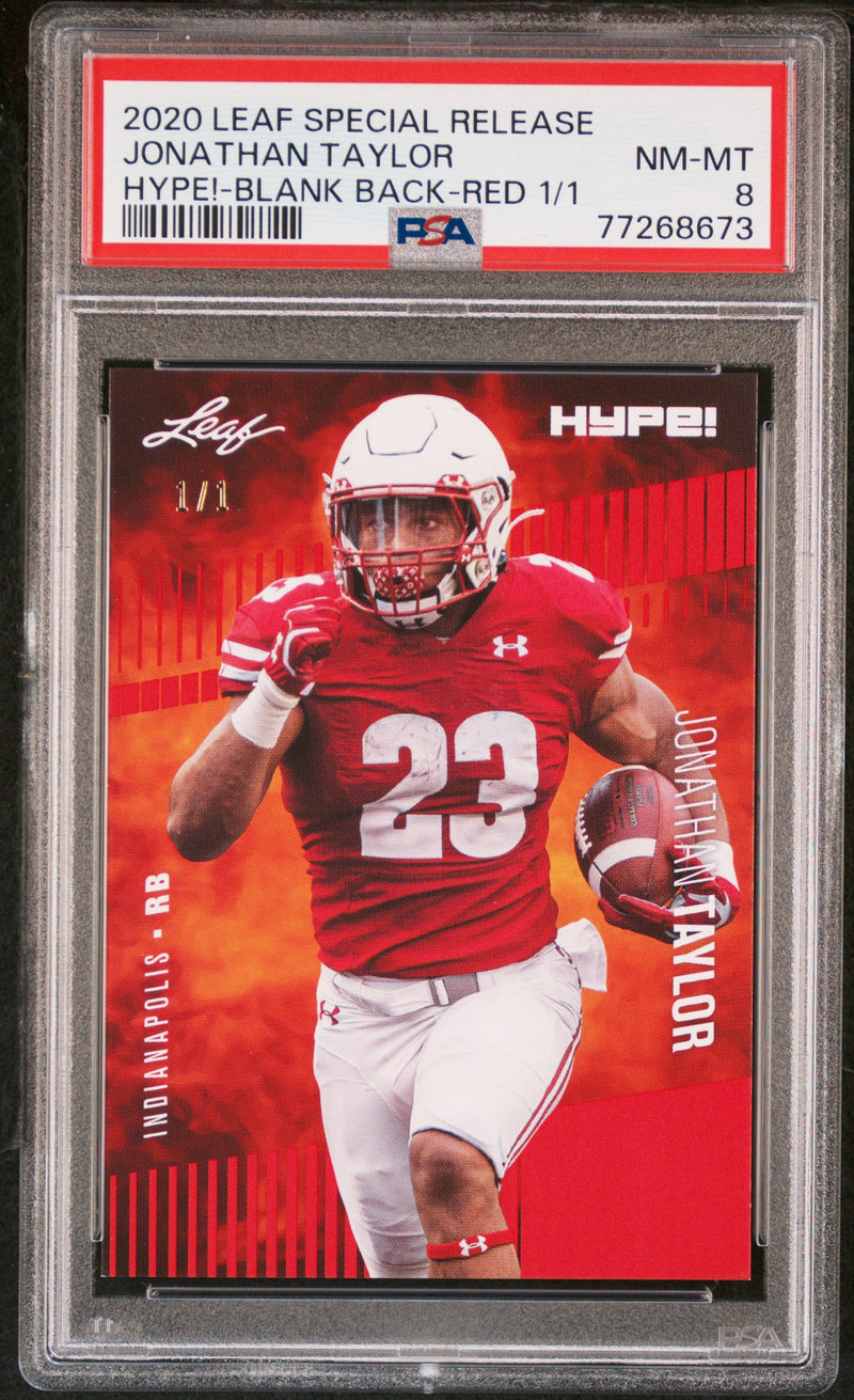 Jonathan Taylor 2020 Leaf HYPE! #38 Rookie Card Blank Back-Red 1/1 PSA NM-MT 8 (Near Mint-Mint)