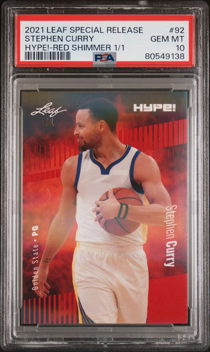 PSA 10 Stephen Curry 2022 Leaf Hype! #92 Red Shimmer 1/1 Rare Trading Card