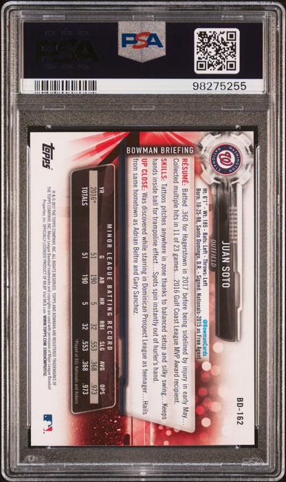 PSA 10 Juan Soto 2017 Bowman Draft #BD162 Rookie Card