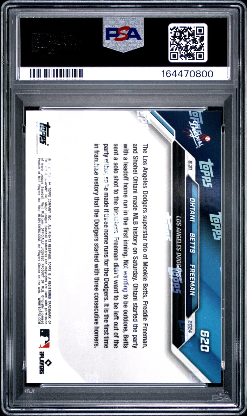 Ohtani, Betts, & Freeman Trading Card 2024 Topps Now #620 Platinum Member, PSA 10, Los Angeles Dodgers Baseball