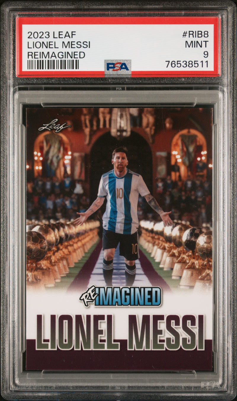PSA 9 Lionel Messi 2023 Leaf #RIB8 Rare Trading Card Trophies Reimagined 1/809