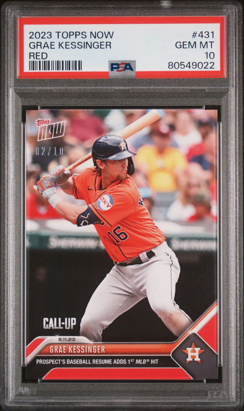 PSA 10 Grae Kessinger 2023 Topps Now #431 Red #2/10 1st Hit Rookie Card