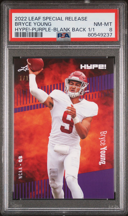 PSA 8 Bryce Young 2022 Leaf Hype! #80A Purple Blank Back 1/1 Rookie Card