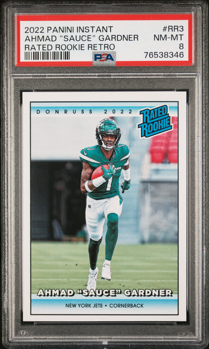 PSA 8 NM-MT Ahmad "Sauce" Gardner 2022 Panini Instant #RR3 Rookie Card Rated Rookie Retro