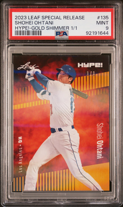 PSA 9 Shohei Ohtani 2023 Leaf Hype! #135 Gold Shimmer 1/1 Rare Trading Card