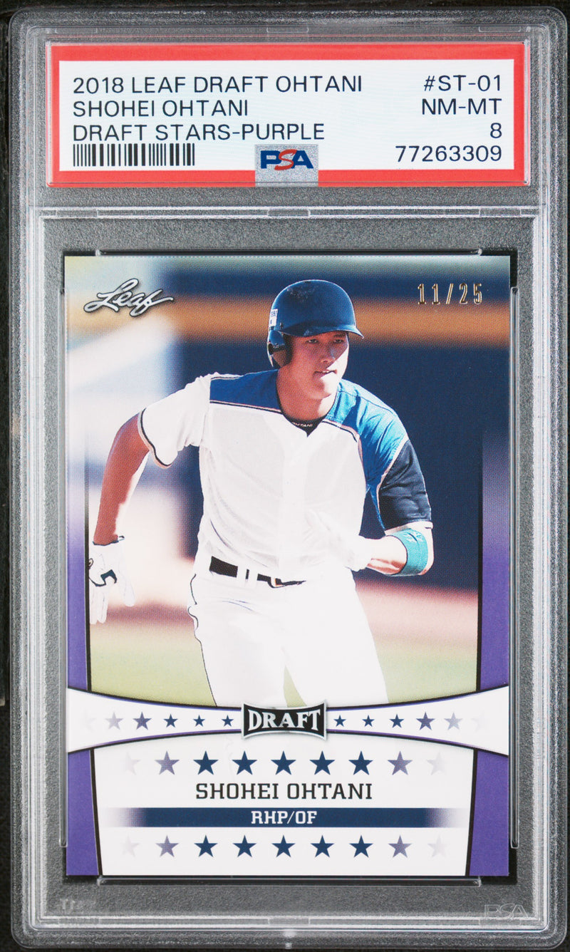 PSA 8 NM-MT Shohei Ohtani 2018 Leaf #ST-01 Rookie Card Purple # 11/25