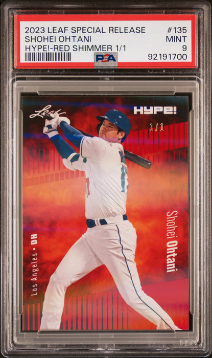 PSA 9 Shohei Ohtani 2023 Leaf Hype! #135 Red Shimmer 1/1 Rare Trading Card