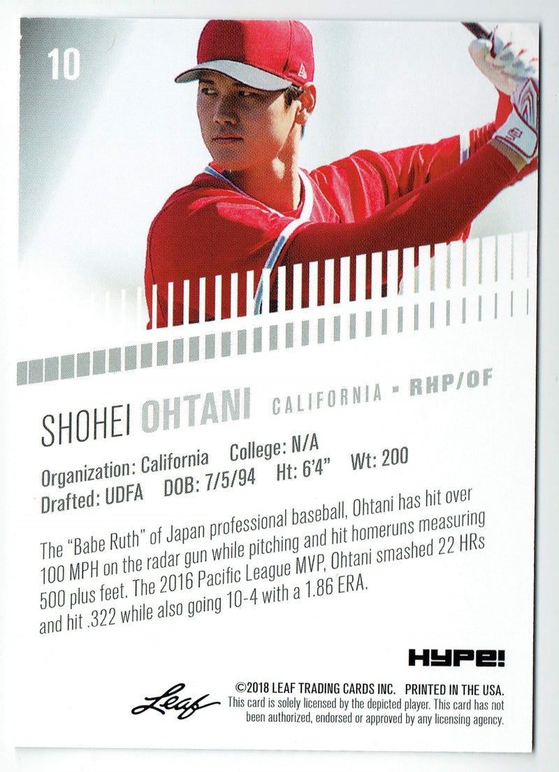 Mint Shohei Ohtani 2018 Leaf HYPE #10 Only 5000 Made Rare Rookie Card