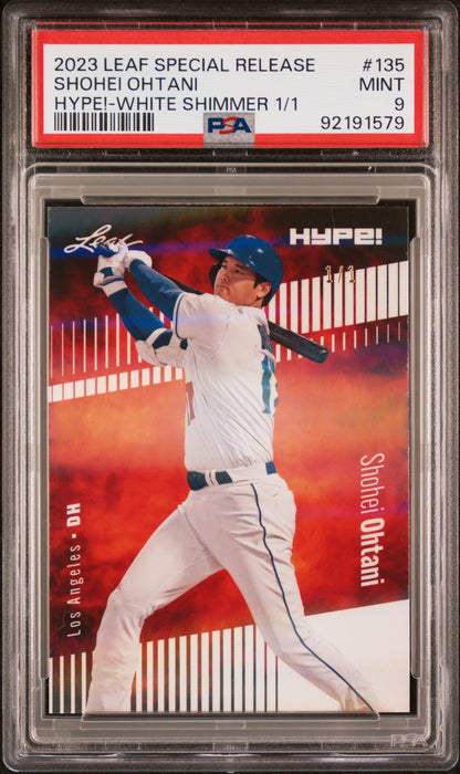 PSA 9 Shohei Ohtani 2023 Leaf Hype! #135 White Shimmer 1/1 Rare Trading Card