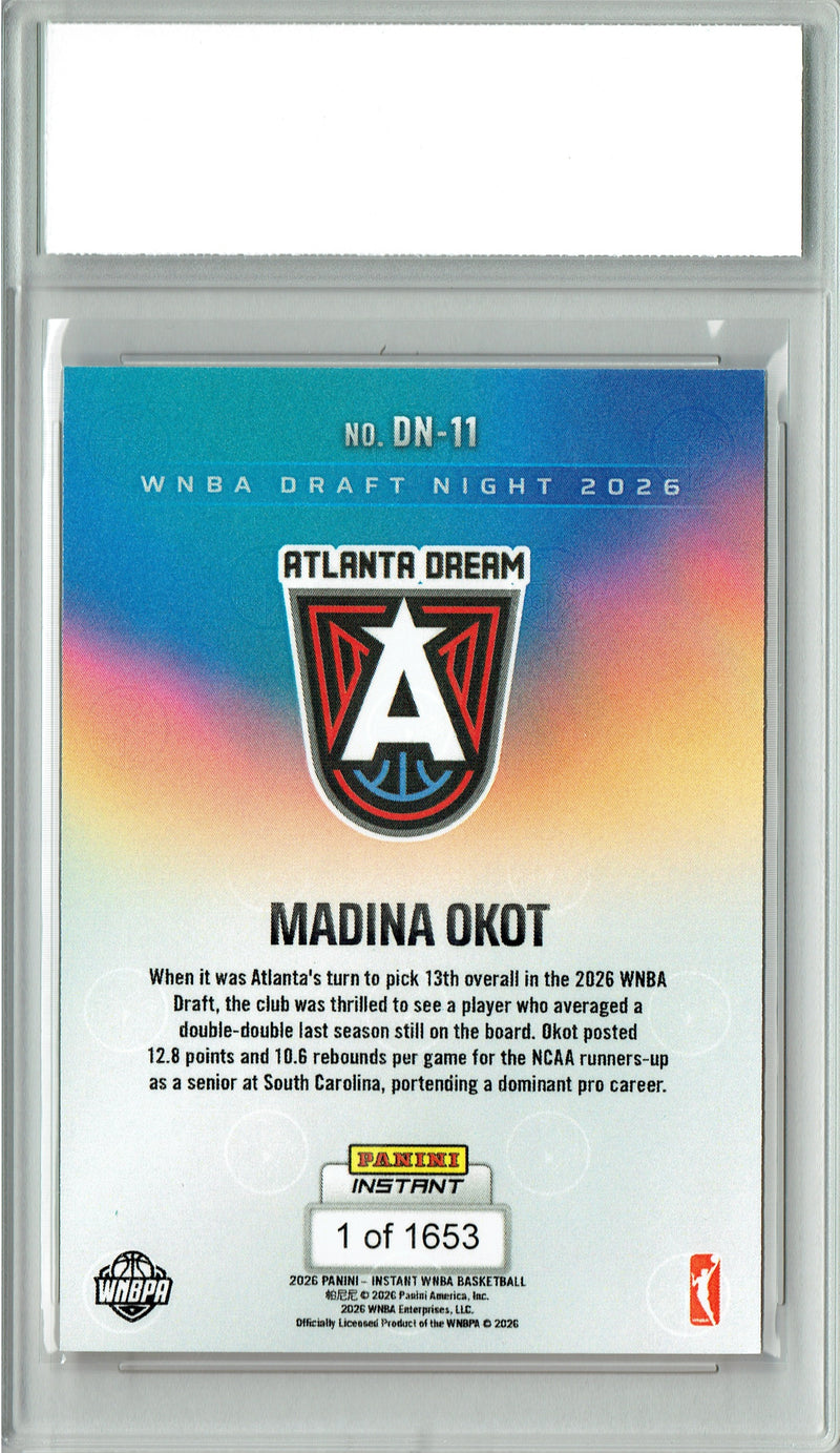 Madina Okot Rookie Card Atlanta Dream 2026 WNBA Draft Night #DN-11 1 of 1653 PGI 10 Gem Mint Trading Card