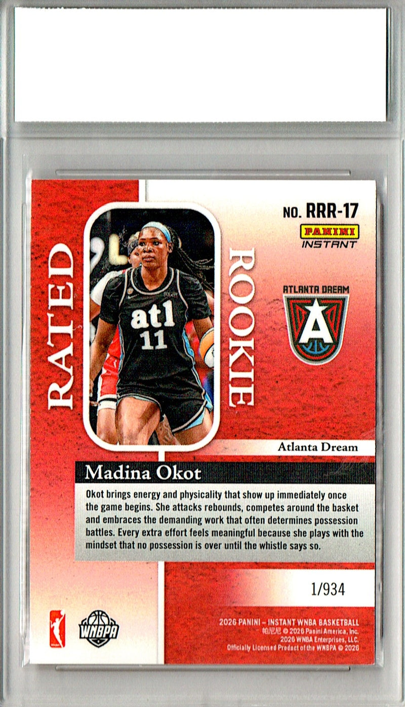 Madina Okot Rookie Card 2026 Panini Instant #RRR-17 Rated Rookie, PGI 10, Atlanta Dream Basketball
