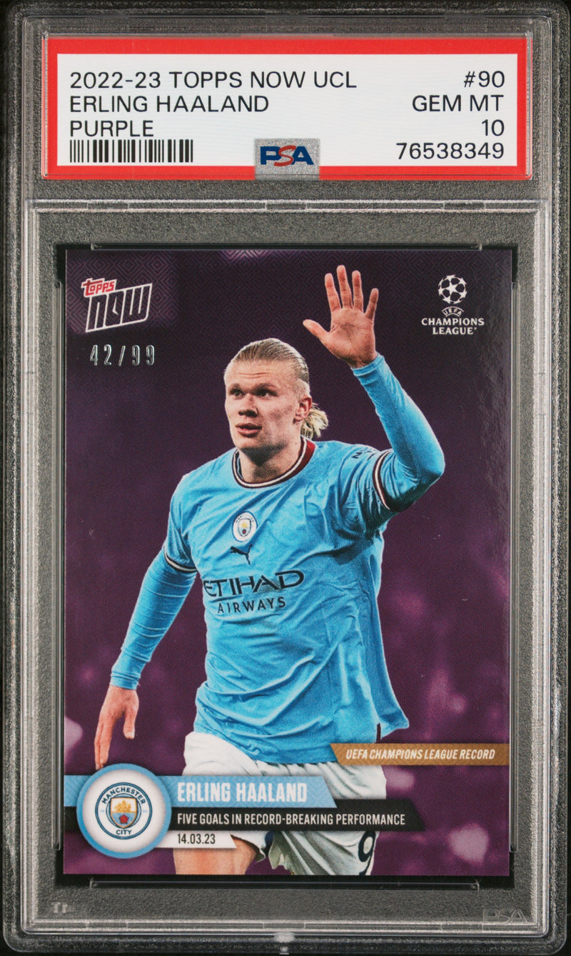 Erling Haaland PSA 10 2022 Topps Now UCL #90 Rare Trading Card Purple #42/99