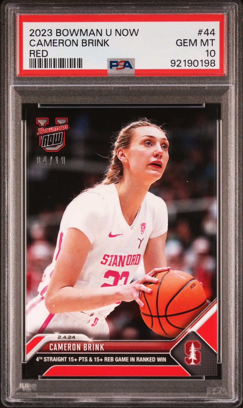 PSA 10 Cameron Brink 2023 Bowman University Now #44 Red SP #4/10 Rookie Card Stanford Cardinal
