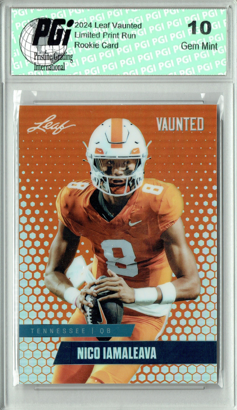 Nico Iamaleava Rookie Card Tennessee / UCLA PGI 10 Gem Mint Football Trading Card 2024 Leaf Vaunted Metal #VM-12 Orange Only 3 Made