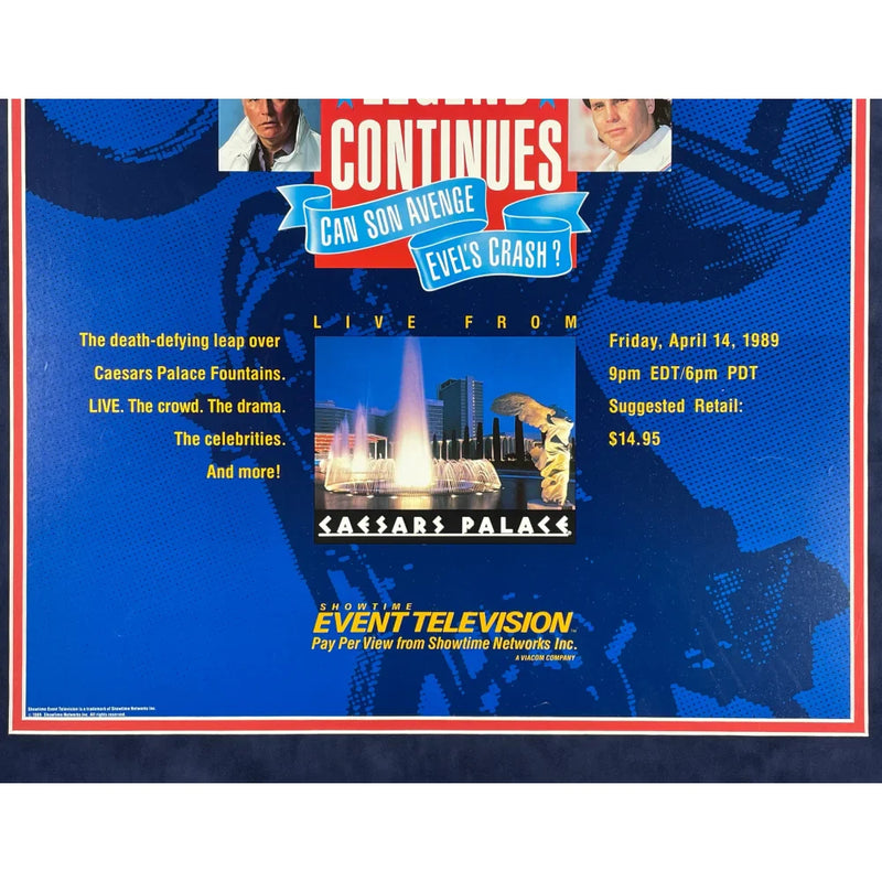 Original Robbie Knievel 1989 Caesars Palace Fountains Jump Framed Poster Evel - COA Owned by Caesars