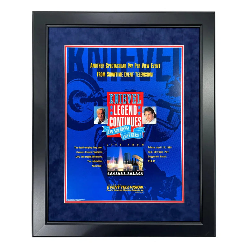 Original Robbie Knievel 1989 Caesars Palace Fountains Jump Framed Poster Evel - COA Owned by Caesars