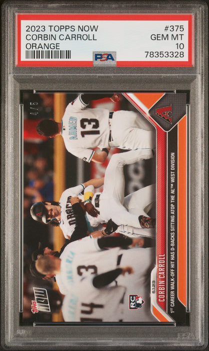 PSA 10 GEM-MT Corbin Carroll 2023 Topps Now #375 Rookie Card Orange SP #4/5