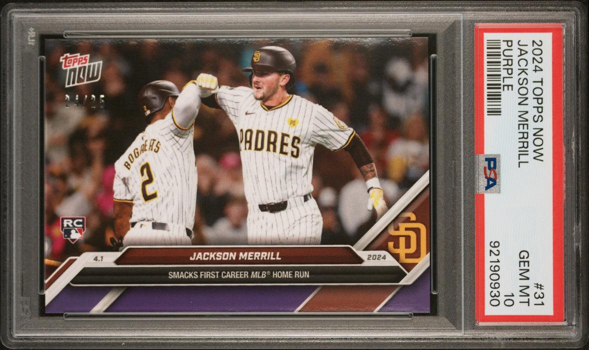 PSA 10 Jackson Merrill 2024 Topps Now #31 Purple SP #24/25 Rookie Card