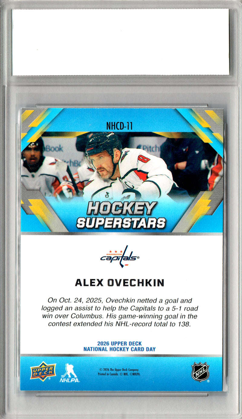 Alex Ovechkin Trading Card 2026 Upper Deck #NHCD-11 National Hockey Card Day, Certified Mint+ Condition, Washington Capitals Hockey